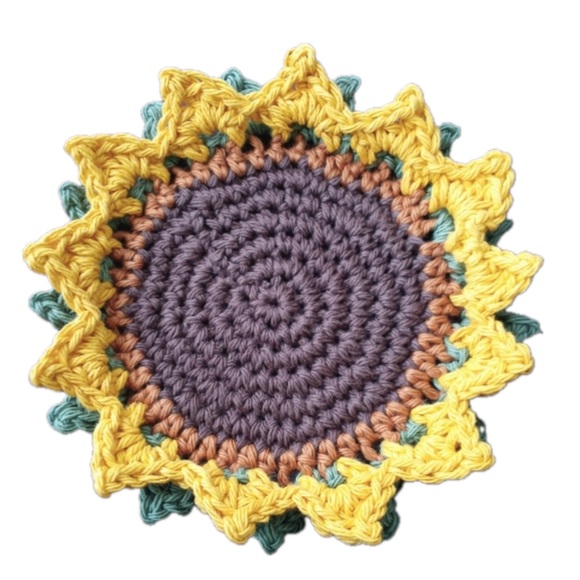 Sunflower coasters (4) Crochet handmade by seller 100% cotton yarn - Picture 3 of 6